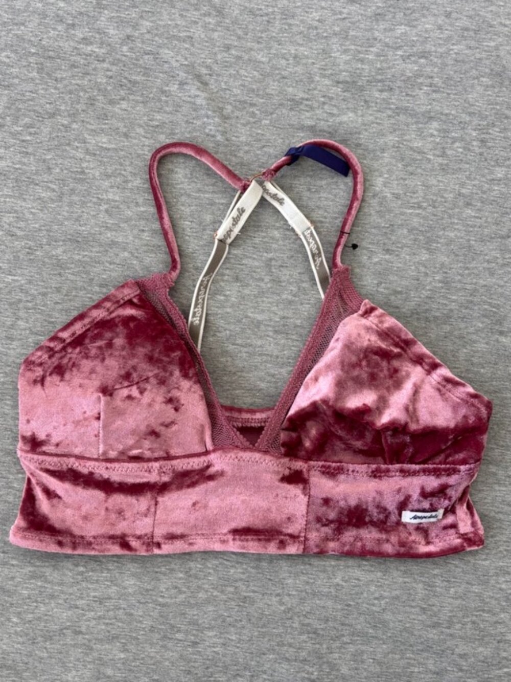 Aeropostale Pink Crushed Velvet Longline Bralette Mesh Logo Straps Bra S